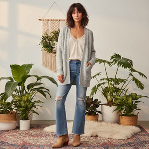 Madewell Midland Open Cardigan Staple Cotton Sweater Marled Aztec Gray Sz Small